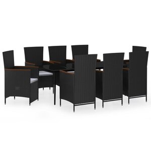 vidaXL Ensemble à manger de jardin avec coussins 9 Pièces noir