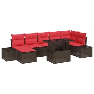 vidaXL Ensemble de canapé de jardin 8 Pièces Marron et rouge polyrotin