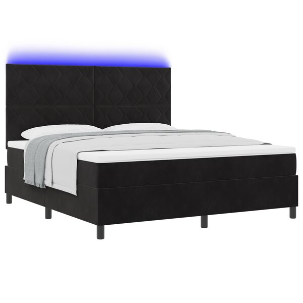 Lit Box Spring vidaXL avec Matelas & LED Noir 180x200 cm Velours