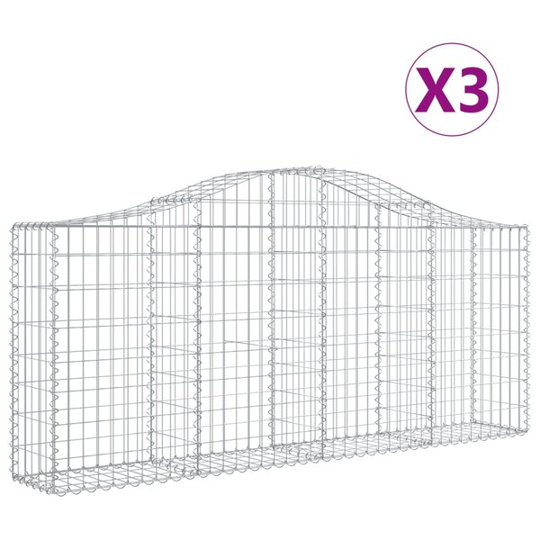 vidaXL Paniers à gabions arqués 3 Pièces 200x30x80/100 cm Fer galvanisé