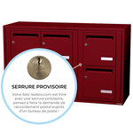 Bloc collectif leabox.com 3x2 grade 3 simple face Intérieur fixation murale Rouge pourpre RAL 3004 finition brillante