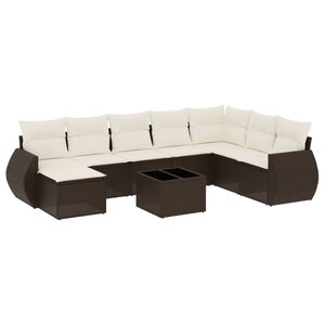 vidaXL Salon de jardin avec coussins 9 Pièces marron résine tressée