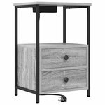 vidaXL Table de nuit avec station de chargement 2 Pièces Sonoma gris