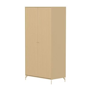 Flexa SAGA Armoire 2 portes a facades rainurees Beige sable Oat Pieds metalliques et boutons Oat