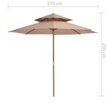 Vidaxl parasol double avec mât en bois 270 cm taupe