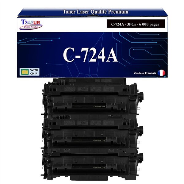 T3AZUR -3x Toners compatibles avec Canon 724 (3481B002) pour Canon LBP-6750DN  LBP-6780X  MF-512x  MF-515x Noir - 6 000p