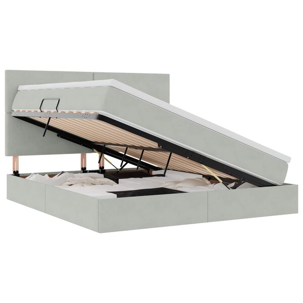vidaXL Lit de rangement LED avec matelas Gris clair 180 x 200 cm