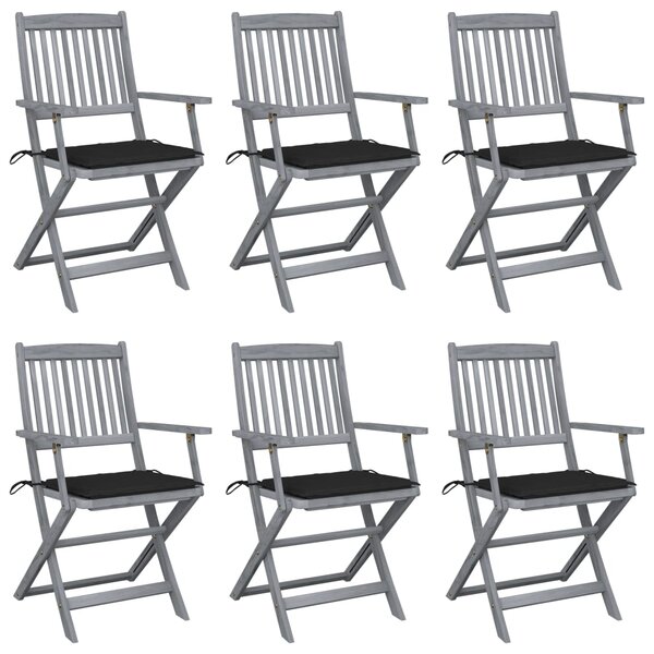 vidaXL Chaises pliables d'extérieur lot de 6 et coussins Bois d'acacia