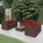 vidaXL Salon de jardin 7 Pièces avec coussins Résine tressée Marron