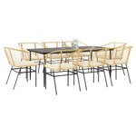 vidaXL Ensemble à manger jardin coussins 9Pièces marron poly rotin verre