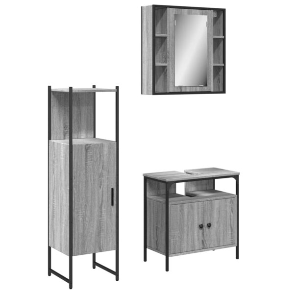 vidaXL Ensemble d'armoires de salle de bain 3 Pièces sonoma gris