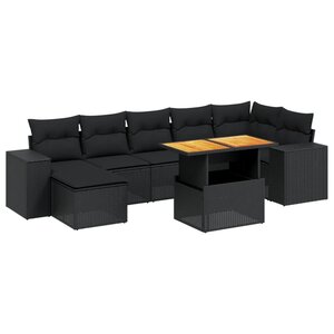 vidaXL Salon de jardin 8 Pièces avec coussins noir résine tressée
