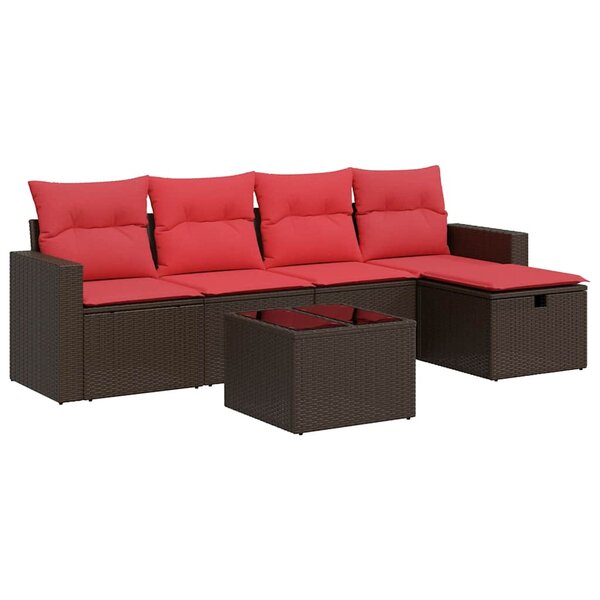 vidaXL Salon de jardin avec coussins 6 Pièces marron résine tressée
