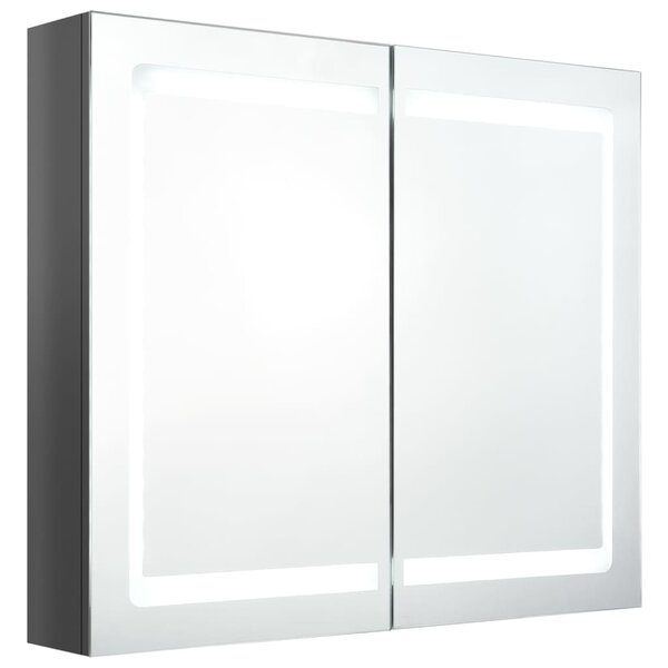 vidaXL Armoire de salle de bain à miroir LED Gris brillant 80x12x68 cm
