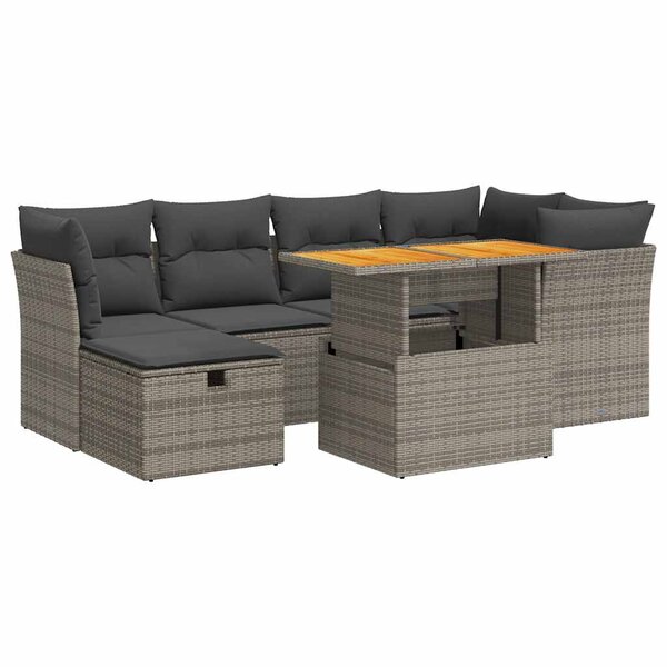 vidaXL Salon de jardin avec coussins 7 Pièces gris résine tressée acacia