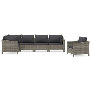 vidaXL Salon de jardin 6 Pièces avec coussins Gris Résine tressée