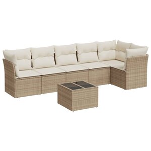 vidaXL Salon de jardin avec coussins 7 Pièces beige résine tressée