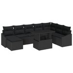 vidaXL Ensemble de jardin 9 pièces avec coussins en poly rotin noir