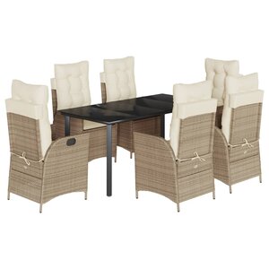 vidaXL Ensemble à manger de jardin et coussins 7 Pièces beige poly rotin