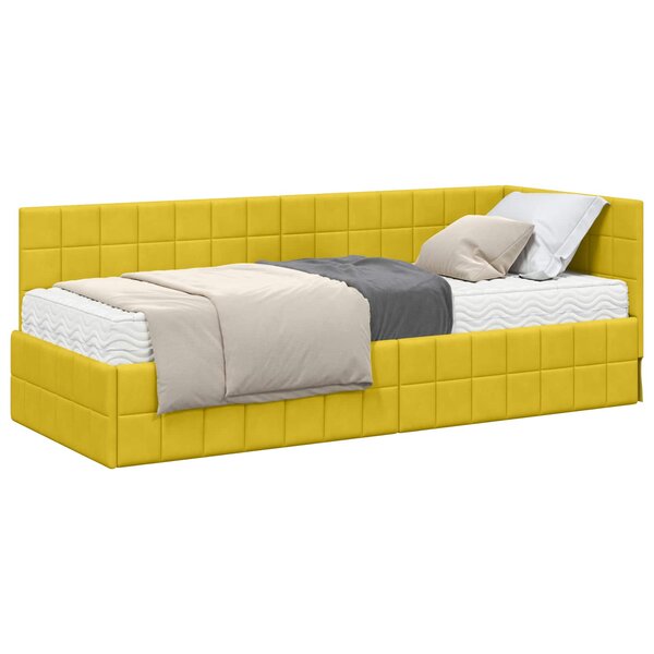 vidaXL Cadre de lit d'angle avec matelas 2 Pièces Jaune Velours