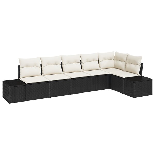 vidaXL Ensemble de Canapés de Jardin 6 Pièces avec Coussins Noir Rattan Poly
