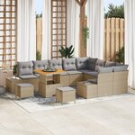 Ensemble de Canapés de Jardin 12 Pièces avec Coussins Rotin Poly Beige Acacia