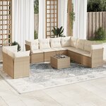 vidaXL Salon de jardin avec coussins 10 Pièces beige résine tressée