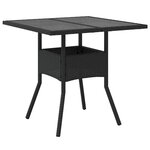 vidaXL Table de jardin dessus en verre noir 80x80x75 cm résine tressée