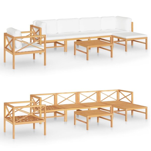 vidaXL Salon de jardin 7 Pièces avec coussins crème bois de teck solide