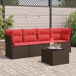 vidaXL Salon de jardin avec coussins 5 Pièces marron résine tressée