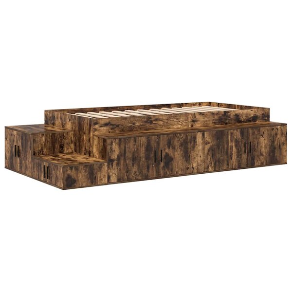 vidaXL Cadre de lit avec rangement Chêne fumé 80 cm Bois d'ingénierie