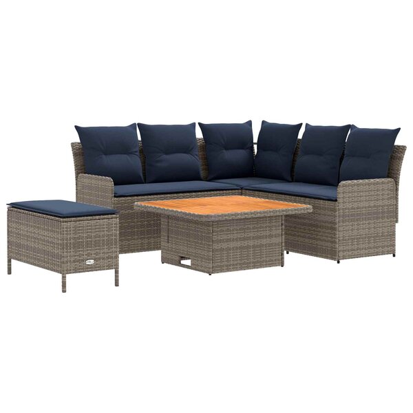 vidaXL Ensembles de meubles 5 Pièces Gris et bleu marine Rotin PE