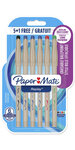 Paper mate replay - 6 stylos bille gommable - noir  bleu  rouge  vert - pointe moyenne 1.0mm - sous blister