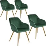 Lot de 4 chaises pieds doré siège de salon cuisine salle à manger design élégant velours vert 08_0000111