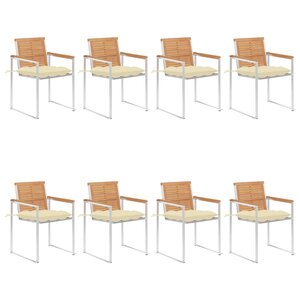vidaXL Chaises de jardin lot de 8 avec coussins Bois de teck massif