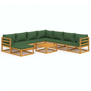 vidaXL Salon de jardin 9 Pièces avec coussins vert bois massif