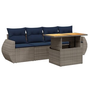 vidaXL Salon de jardin 5 Pièces avec coussins gris résine tressée