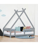 Lit Tipi enfant avec barrière bois massif naturel vernis 80 x 180 cm
