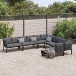 vidaXL Salon de jardin 6 Pièces avec coussins noir aluminium