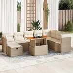 vidaXL Salon de jardin avec coussins 9 Pièces beige résine tressée acacia