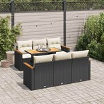 vidaXL Salon de jardin avec coussins 7 Pièces noir résine tressée acacia