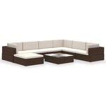 vidaXL Salon de jardin 8 Pièces avec coussins Résine tressée Marron