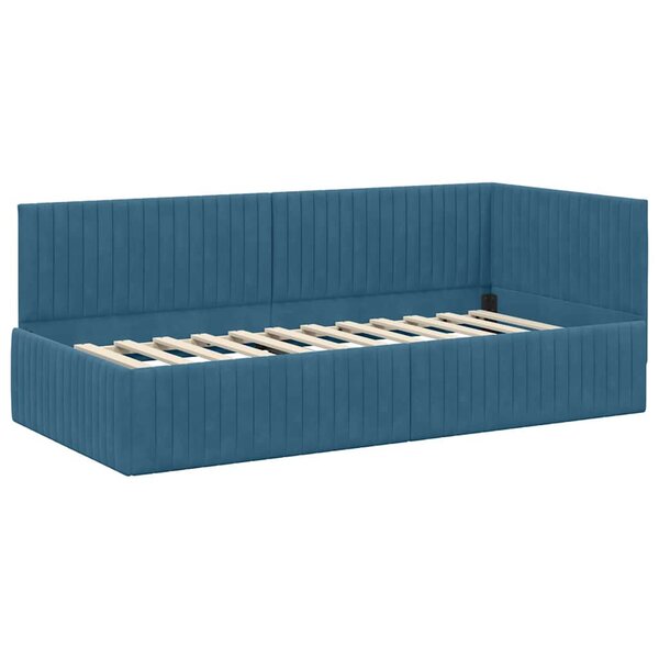vidaXL Cadre de lit d'angle avec tête de lit Bleu 90 x 190 cm Velours