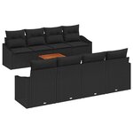 vidaXL Ensemble de canapé de jardin avec coussin 9 Pièces Noir Poly rotin