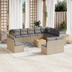 vidaXL Salon de jardin avec coussins 13 Pièces beige résine tressée