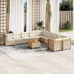 vidaXL Salon de jardin 11 Pièces avec coussins beige résine tressée