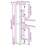 vidaXL Meuble de salle de bain haut avec porte Noir 30 x 35 x 192 cm