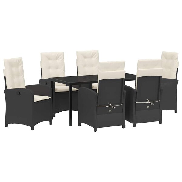 vidaXL Ensemble de salle à manger pour jardin 7 Pièces Noir polyrotin
