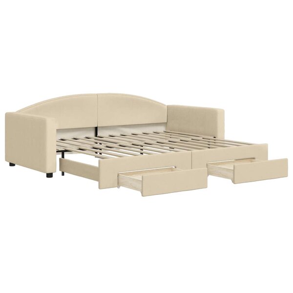 vidaXL Lit de jour avec gigogne et tiroirs crème 90x200 cm tissu
