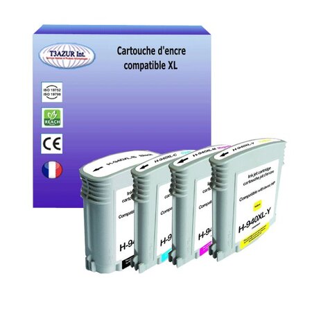 4 Cartouches compatibles  avec HP OfficeJet Pro 8500, 8500A, 8500A A909 remplace HP 940XL  (Noire+Couleur)- T3AZUR